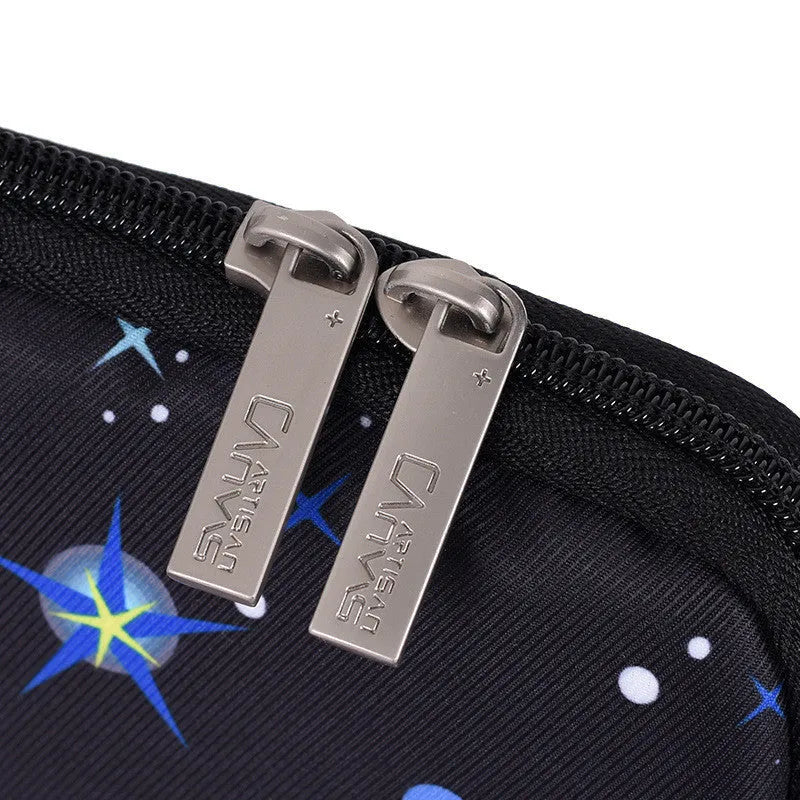 Black waterproof polyester laptop liner bag with 13 inch laptop inside, showing 352mm length and slim profile