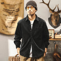 Men's retro corduroy casual jacket in red and black colours with loose fit design