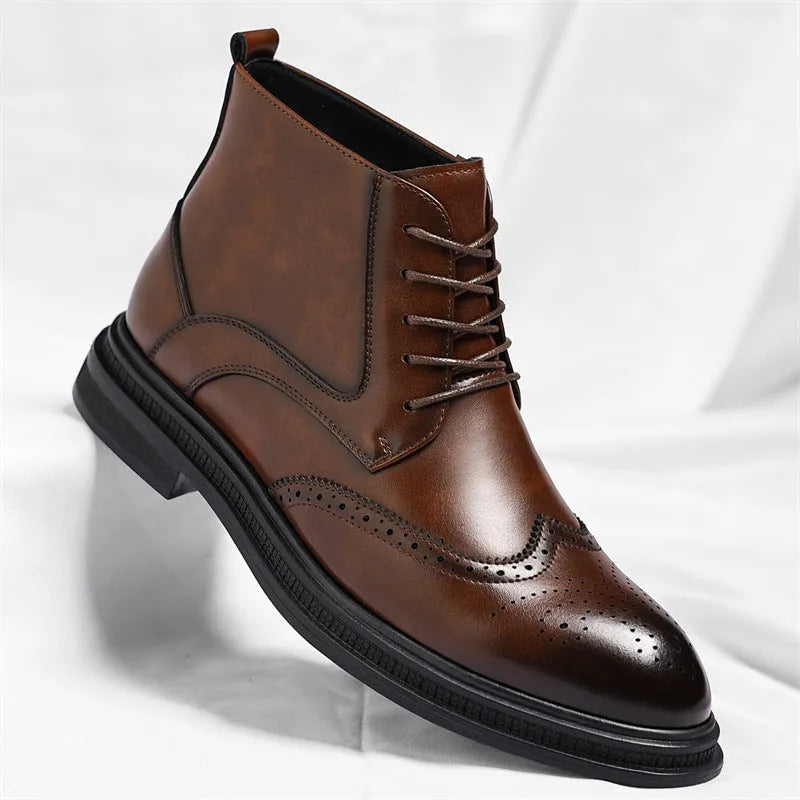Men's leather Martin boots in black or brown, lace-up ankle style, sizes 37-48, optional wool lining
