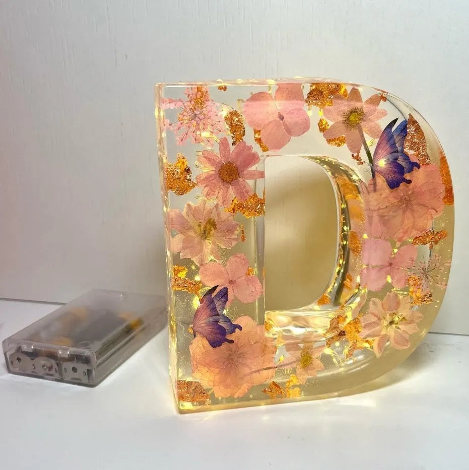 Transparent resin night light ornament with custom letter design 15cm square modern simplicity