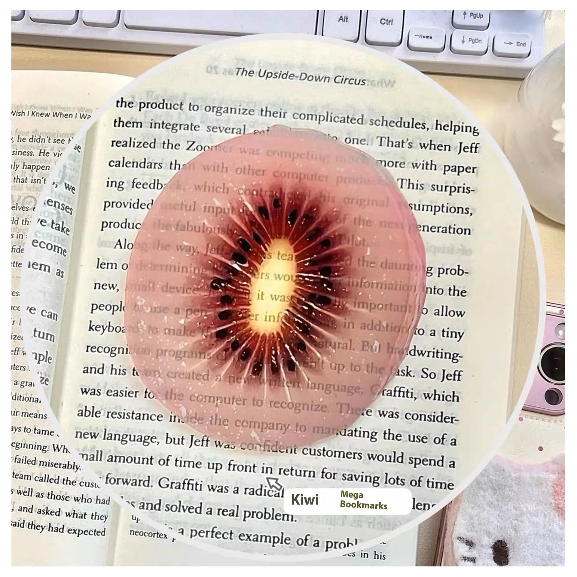 Transparent plastic fruit shaped bookmark with fixed clip, watermelon red colour, 8-10cm size