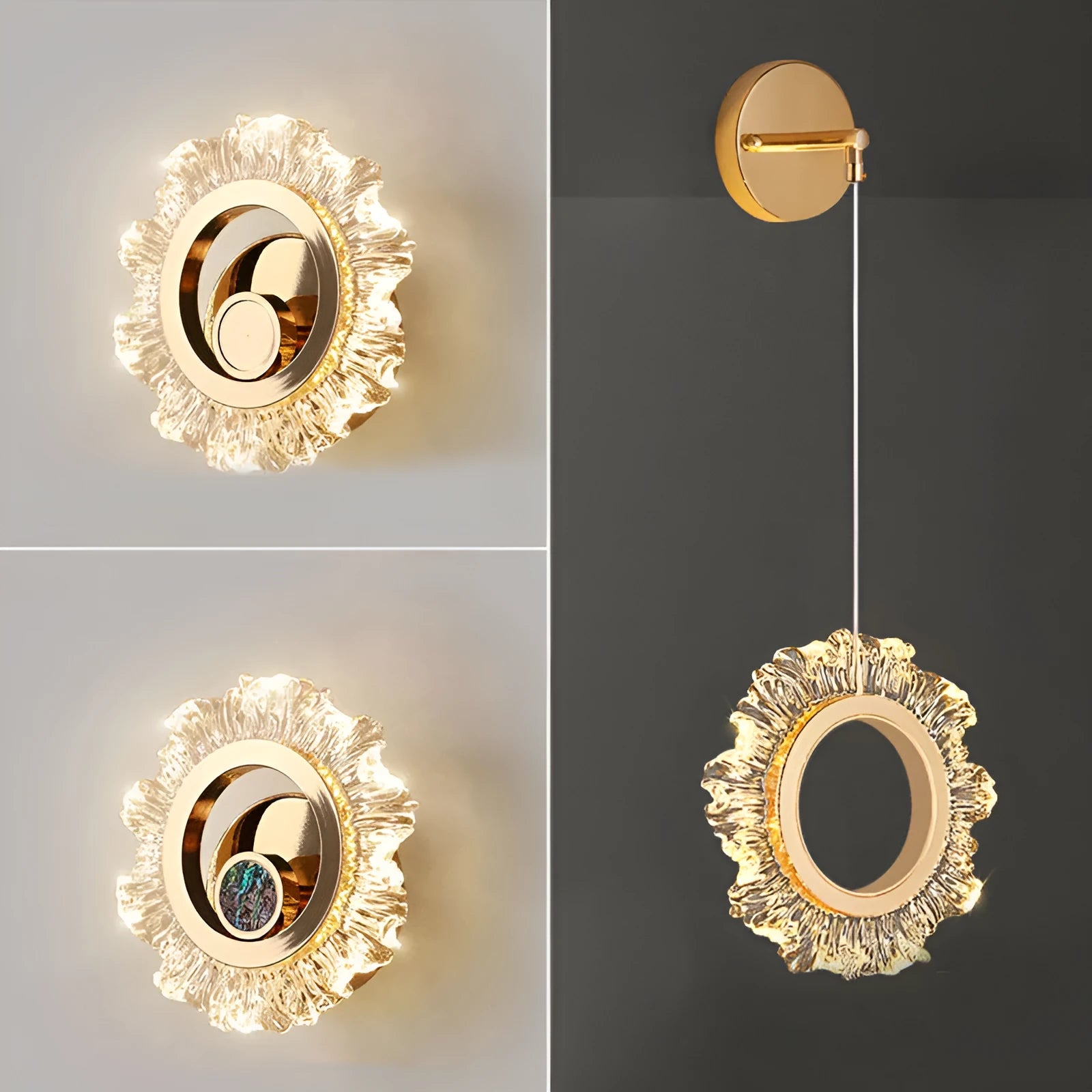 Modern minimalist white wall lamp with an acrylic shade mounted on a plain wall.