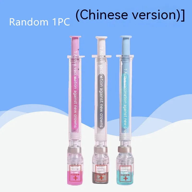 Vaccine design gel pen with plastic construction and 0.5mm black refill