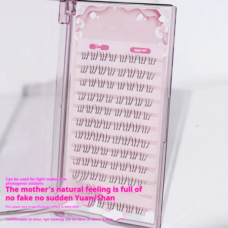 12-row segmented false eyelashes with sheer root and natural pointed tail style in 4-5-6mm lengths.