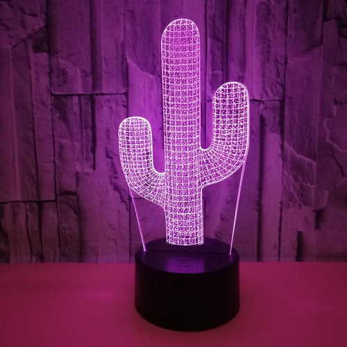 Cactus 3D small night lamp with colourful touch and remote control, USB powered, acrylic and ABS construction