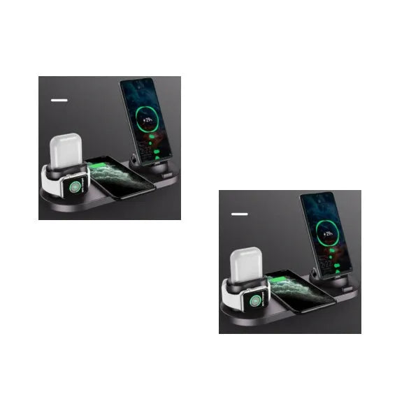 Digital LED alarm clock with night light and magnetic wireless charger in black casing