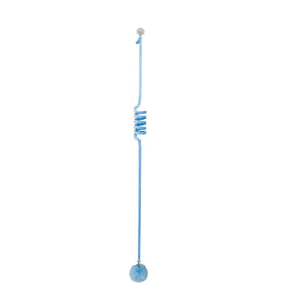 Spring cat toy with bell stick, inflatable ball, and suction cup mount in multiple colour options