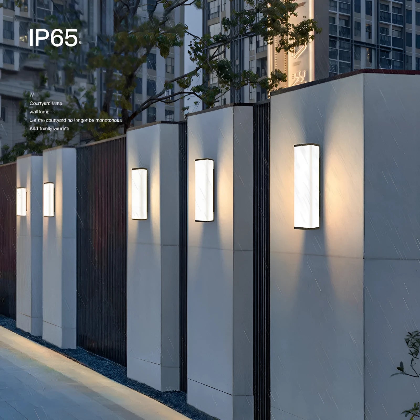 Long 60cm IP65 waterproof outdoor wall light in stainless steel and PC with warm white LED.