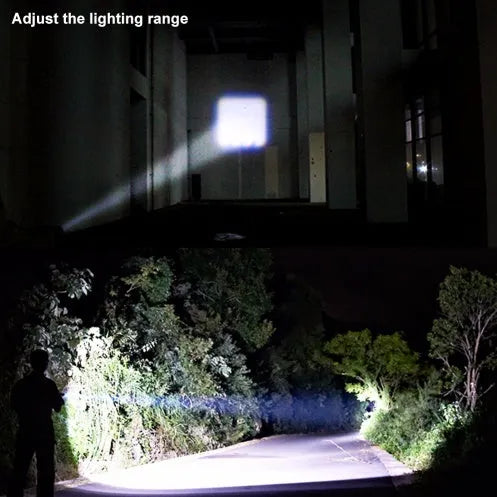 Black aluminium alloy telescopic LED flashlight with adjustable focus and carrying clip