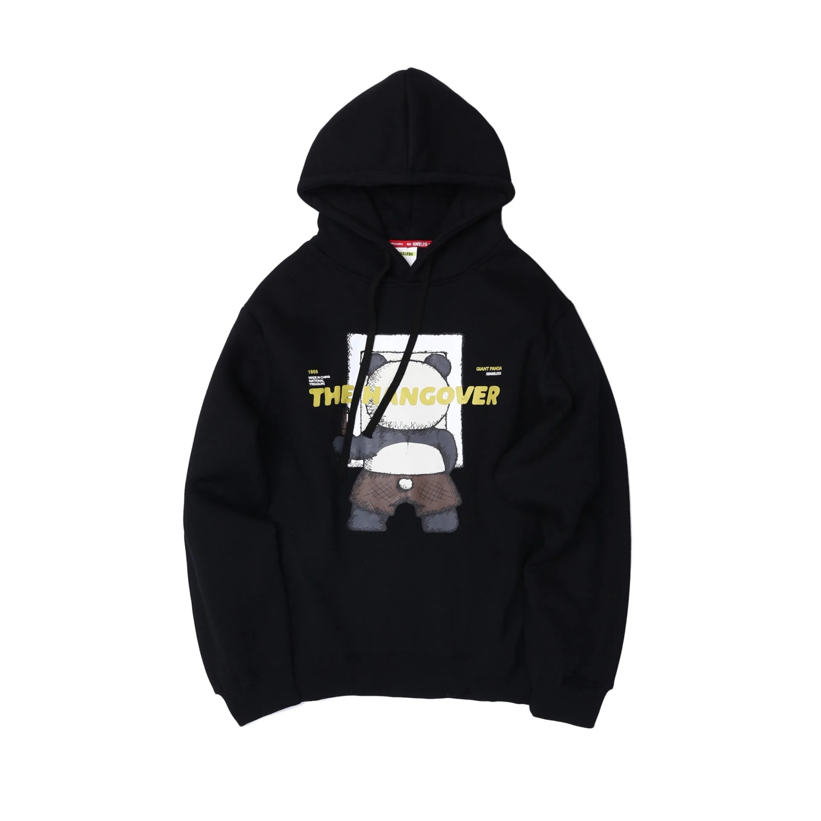 Men's black casual hoodie with straight fit, round neck and plain modal fabric