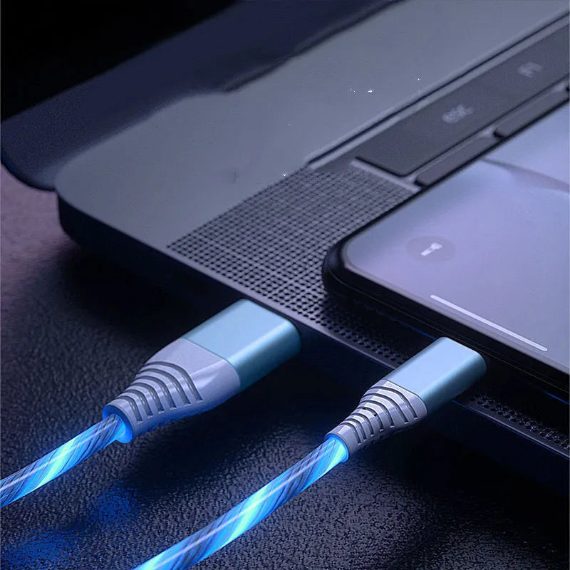 Three-in-one streamer data cable with 200cm length, featuring Lightning, Micro USB, and Type-C connectors in multiple colours
