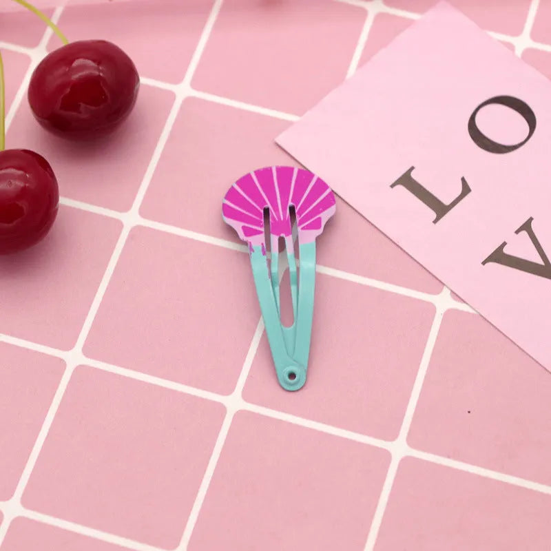Children's metal hair barrette with colour printed watermelon and strawberry design