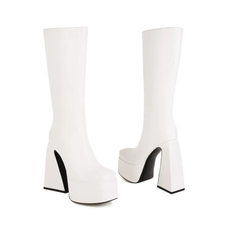Women's black casual high ankle boots made from PU material on a white background.