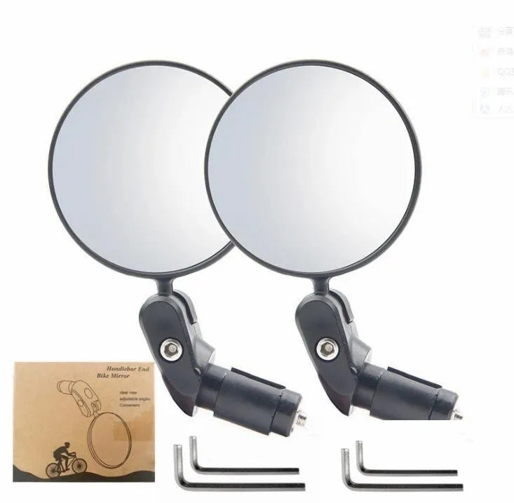 Black foldable convex rearview mirror for vehicles showing 7 cm diameter and extended arm.