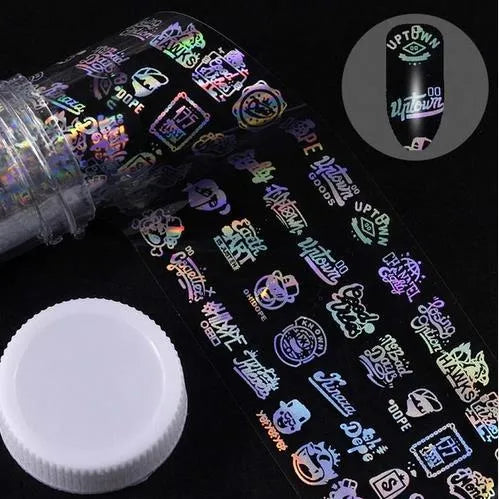Roll of starry nail sticker paper, 1 metre long and 4 cm wide, with foil star patterns for nail art