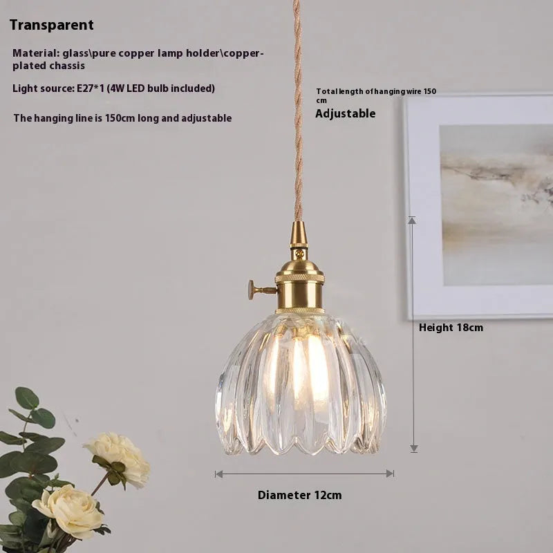 Vintage Nordic style glass flower chandelier with coloured shades in bedroom setting
