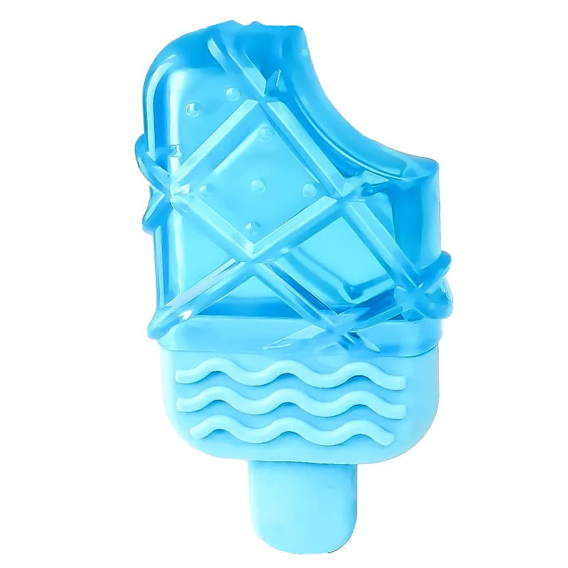 Set of three water-filled dog cooling toys in pacifier, popsicle and ring shapes