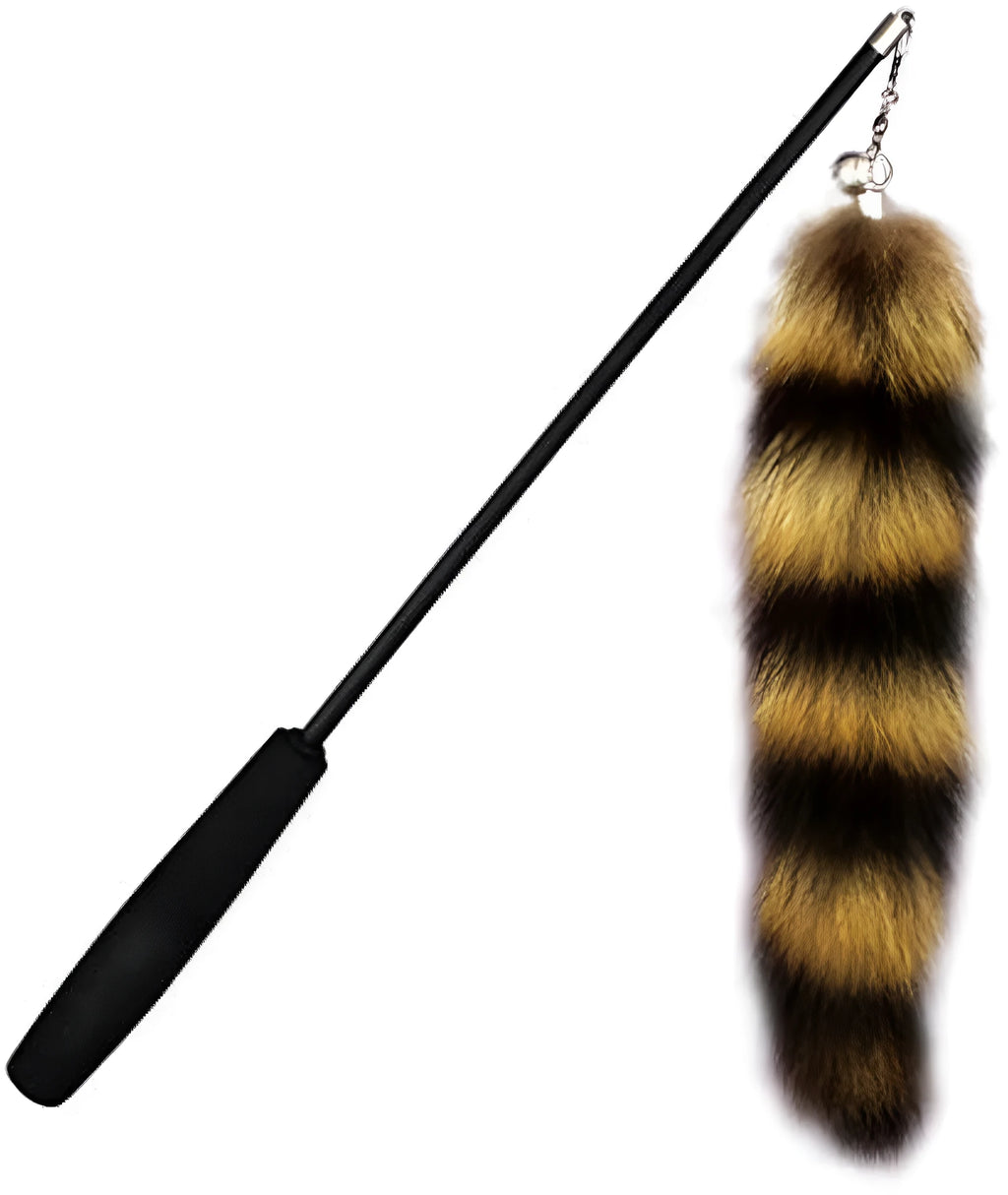 Black cat toy wand with elastic string measuring 42cm for interactive play