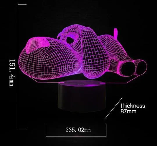3D hologram illusion dog desktop lamp glowing in multiple colours with touch button.