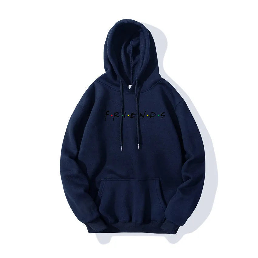 Letter printed plush hoodie in black available in sizes S to 3XL