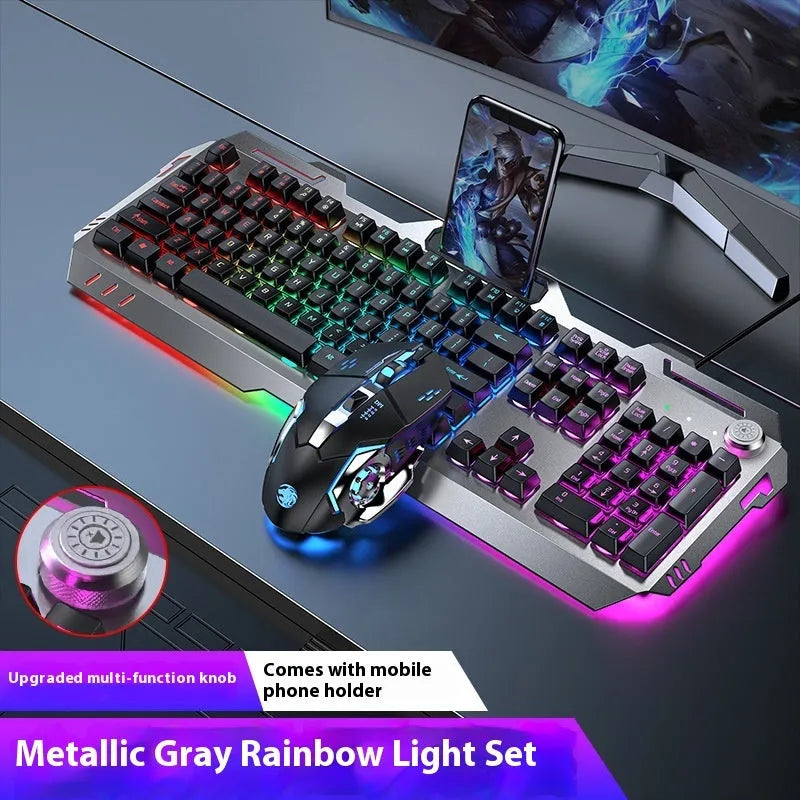 Aluminium alloy mechanical keyboard with backlit keys in gaming dimensions with optional mouse and headset