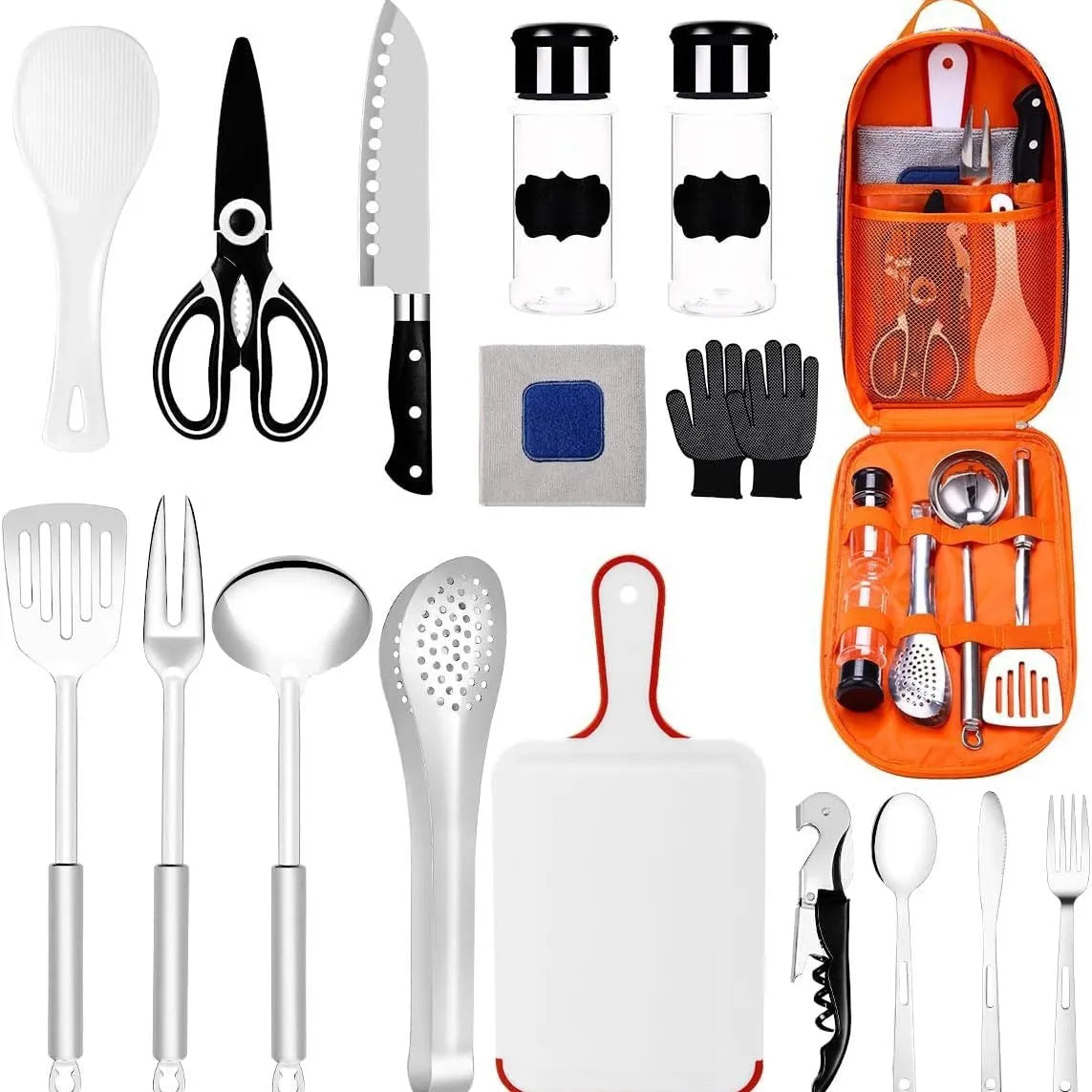 16 piece outdoor camping tableware set with forks and spoons in black finish