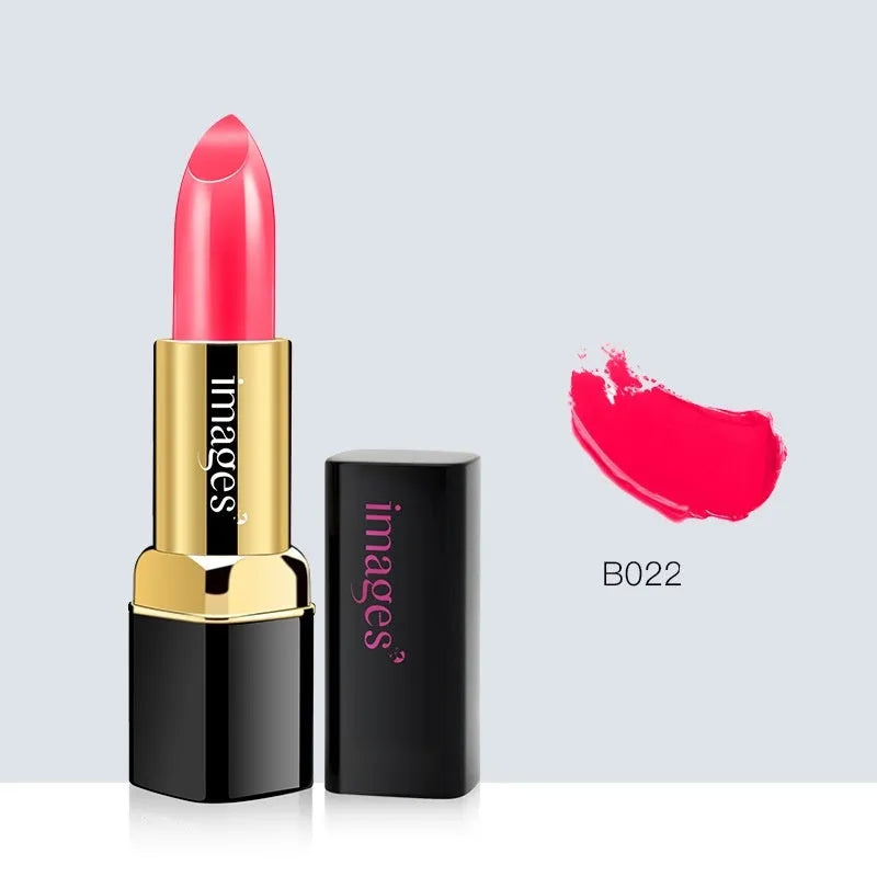 Moisturising lip gloss lipstick bullet in ten colours including red, pink, orange and purple.