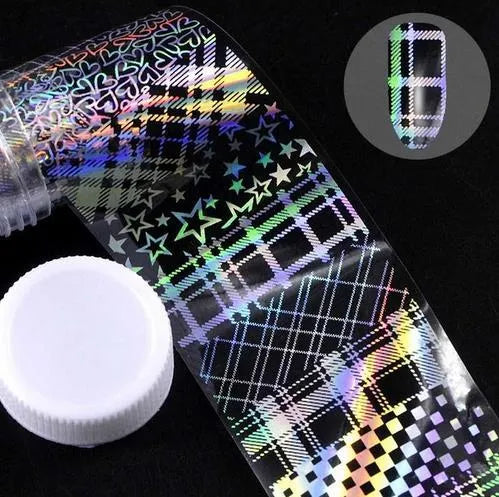 Roll of starry nail sticker paper, 1 metre long and 4 cm wide, with foil star patterns for nail art