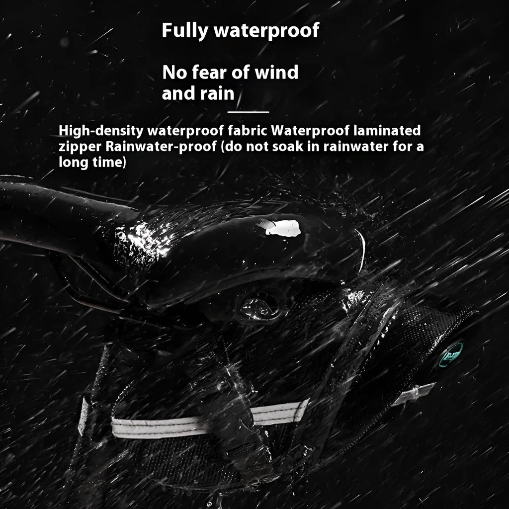 Black quick release bicycle saddle bag mounted under bike seat with tool capacity dimensions 20x8x6cm