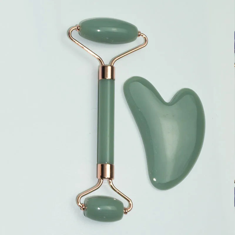 Stainless steel heart-shaped facial massage roller and 3cm scraping plate set for acupressure