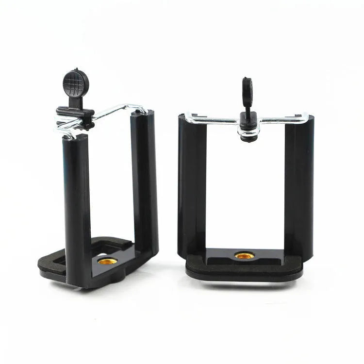 Black U-shaped plastic clip-on mobile phone holder and bracket.