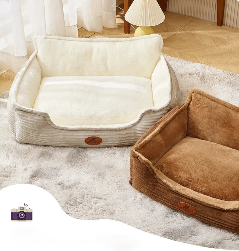 Removable washable pet bed cushion for dogs and cats in coffee colour
