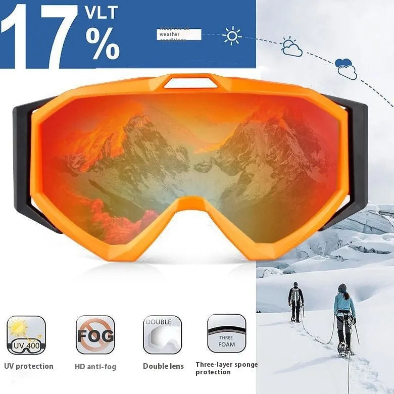 Motorcycle goggles with double layer anti-fog construction in TPU material with storage cloth bag