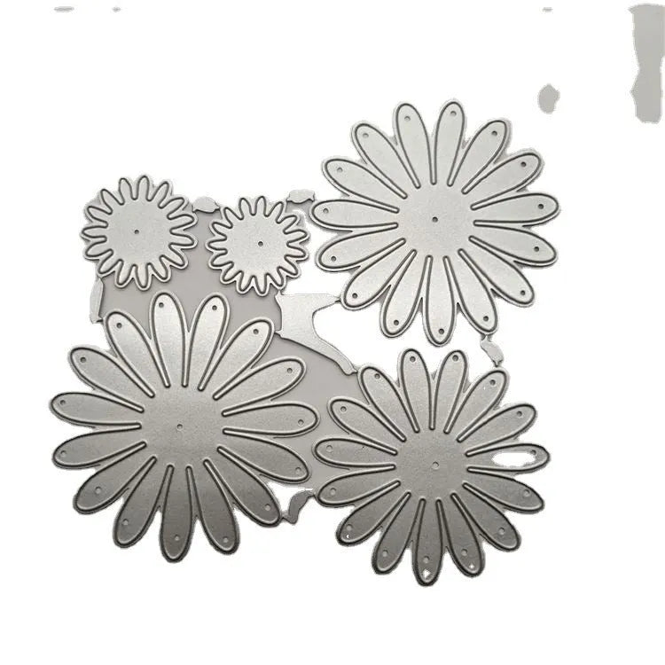 Silver high carbon steel flower combination cutting die mould measuring 12.5 by 13 cm