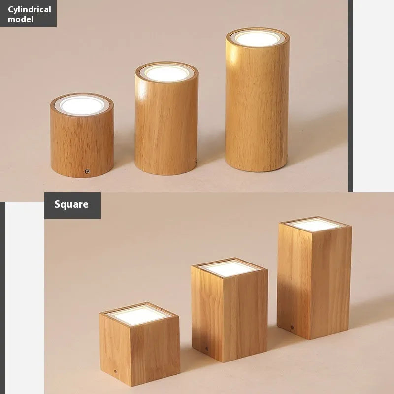 Modern round and square solid wood surface mount downlight for corridor or balcony.