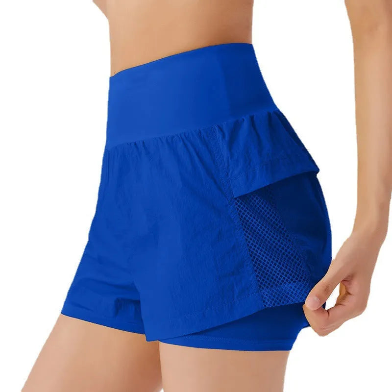 Women's loose cotton-blend quick-dry sports shorts in white, black, blue, yellow, and pink colours