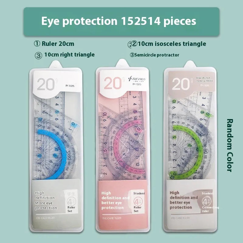Youpai transparent acrylic drawing ruler set with square and protractor tools on a desk.