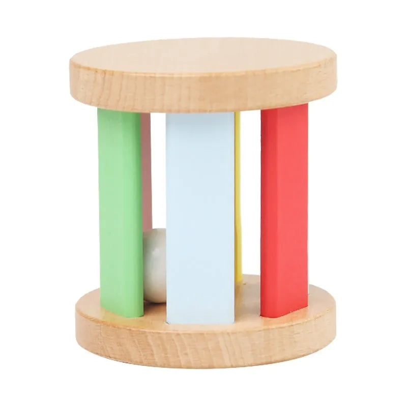 Wooden infant rainbow rattle with rolling bell design, 7.5x7cm, for babies aged 0-3 years