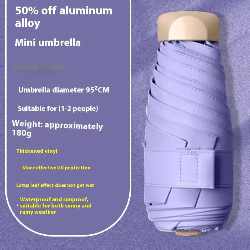 Five-fold compact umbrella with gradient vinyl sunshade canopy and six alloy bones in multiple colour options