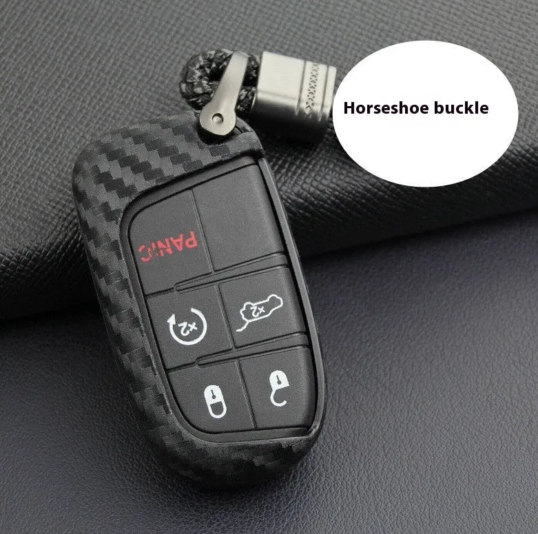 Black silicone key case with carbon fibre texture for Dodge Chrysler Fiat car remote fob