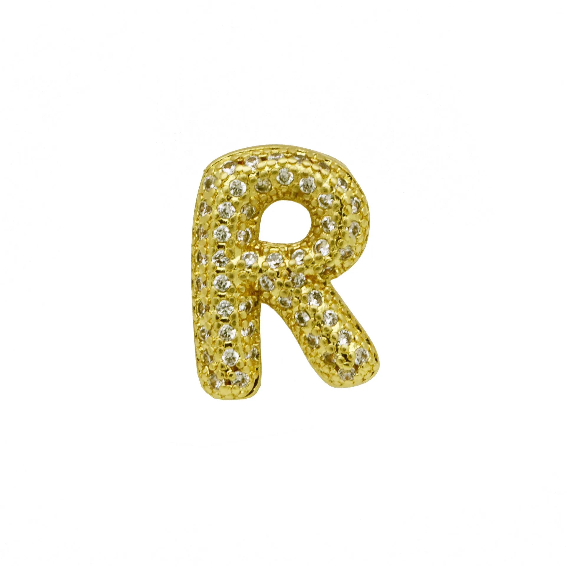 Copper letter bracelet with zirconium inlay showing detailed English character modelling in gold finish