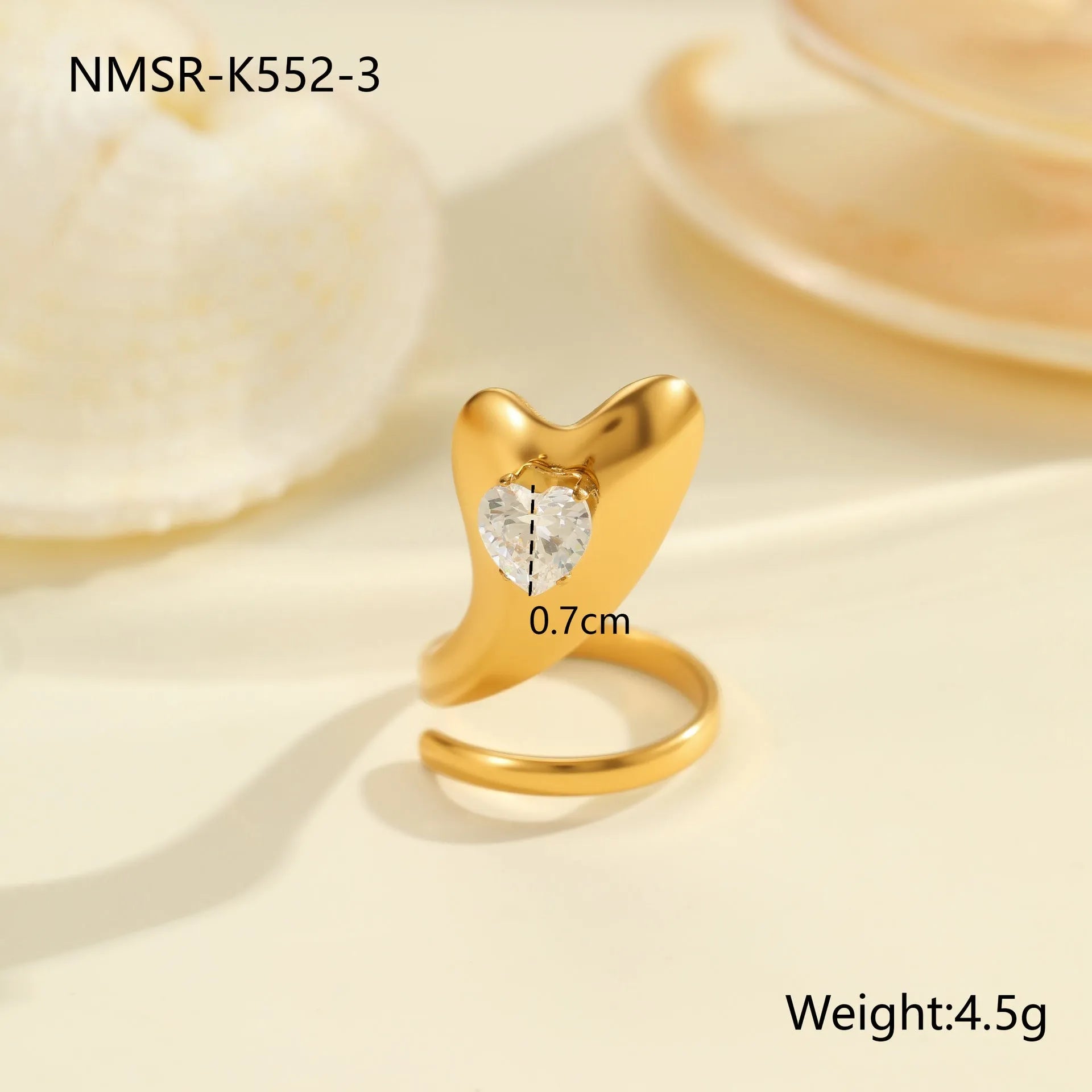 Geometric stainless steel open-mouth zircon ring for women in a silver tone.