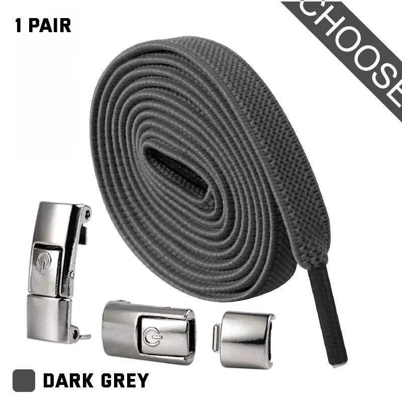Set of press lock elastic no-tie shoelaces in 8mm widened flat design on a white background.