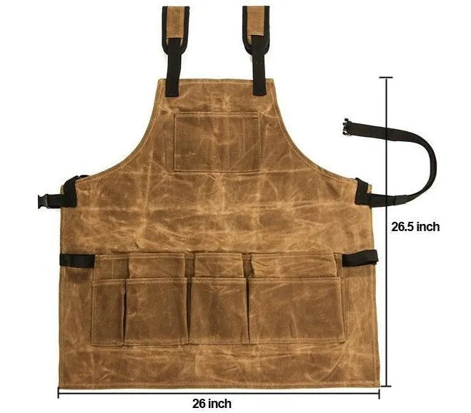 Yellow coated canvas leather webbing apron with adjustable straps for men and women, suitable for workshop and DIY tasks.