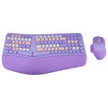 Ergonomic wireless keyboard and mouse set with wrist splint, waterproof veneer finish, shown in mixed colour options