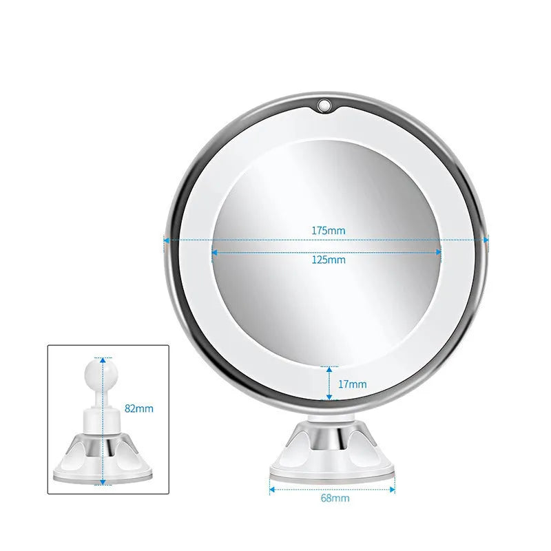 White LED make-up mirror with bright supplement light, 17.5 x 21 cm, plastic body, battery operated