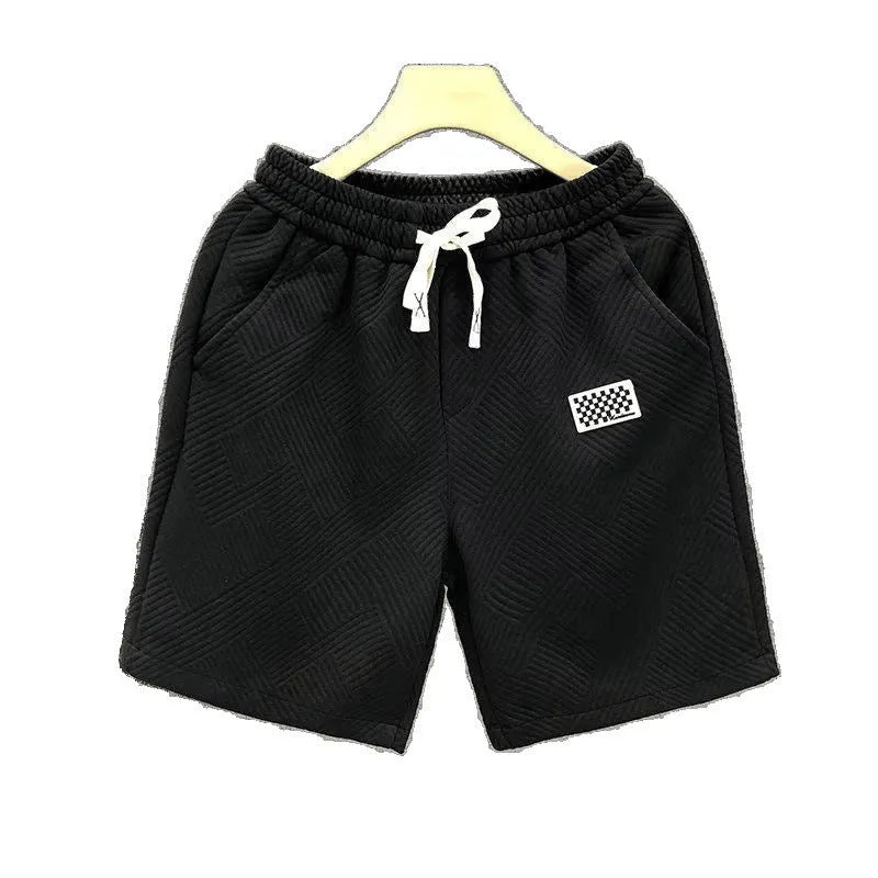 Men's solid colour casual sports shorts with micro elasticity in white, black, or green options