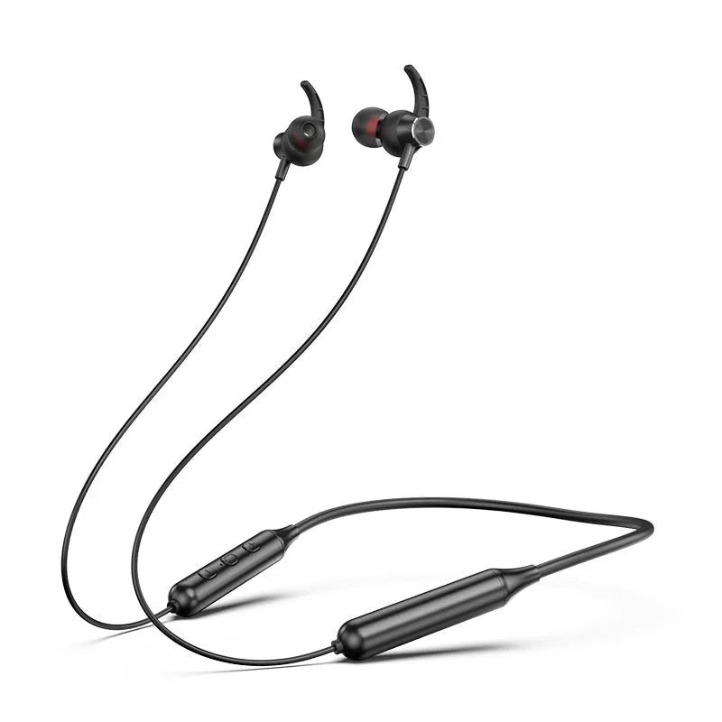 Wireless Bluetooth headset binaural neck-hanging stereo in black with battery display and voice control