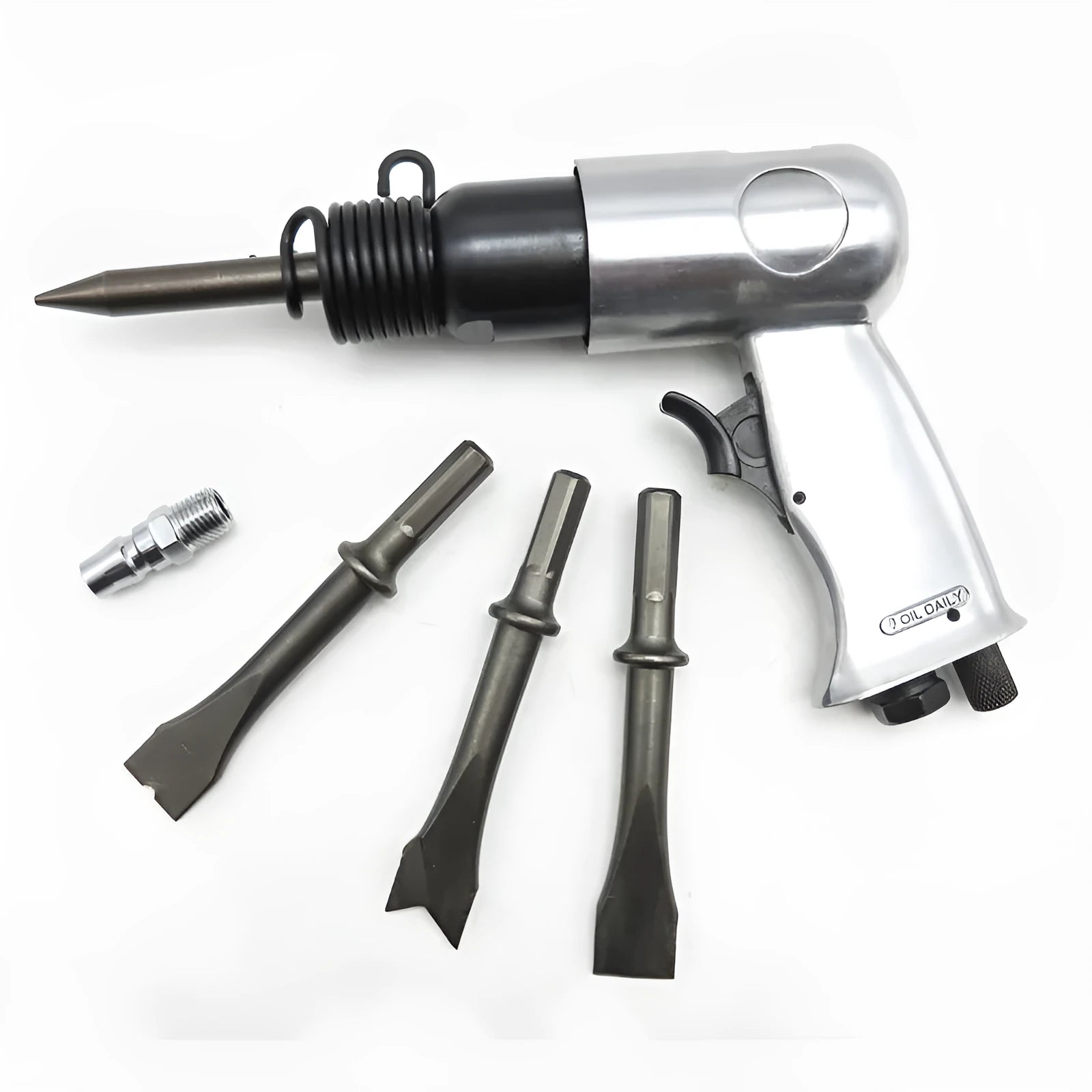 Industrial air hammer tool with brake pad removal air pick and hex handle configuration