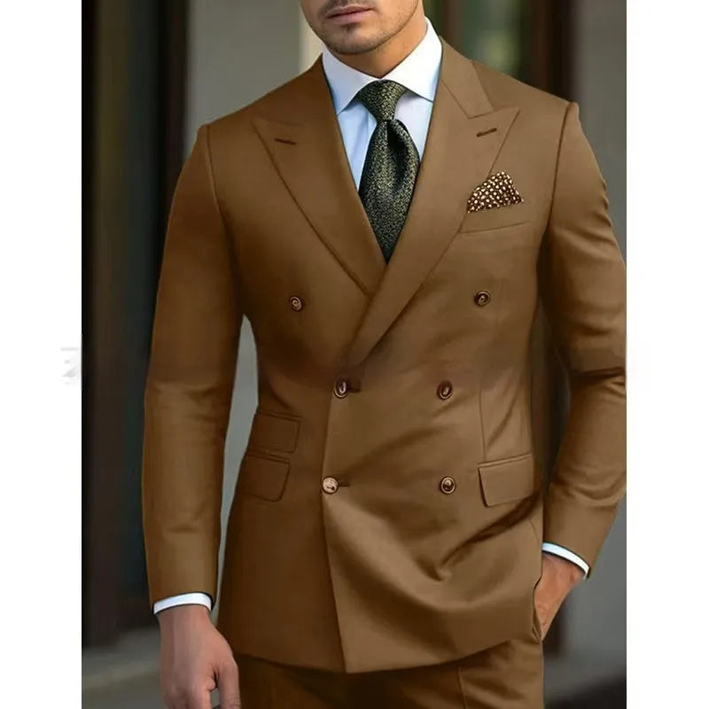 Men's light business style two-piece suit in regular thickness with chemical fibre cotton blend fabric